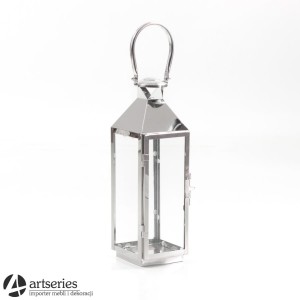 Srebrny i przeszklony lampion z metalu stylowy - mały 79021M