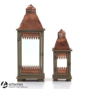 Komplet dwóch dużych, stylowych, drewnianych lampionów 94449 latarnie