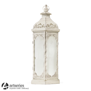 Dekoracyjny stylowy lampion wykonany z metalu oraz szkła 79019d
