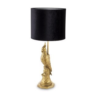 Dekoracyjna lampa stołowa złota z czarnym abażurem 143541