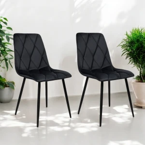 2x Krzesło Welurowe Czarne Tapicerowane Romby LOFT Glamour Skandynawskie