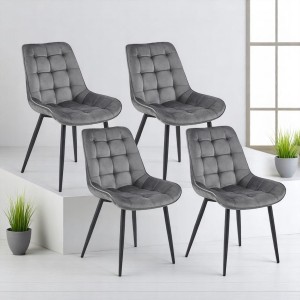 4x krzesło welurowe tapicerowane velver szare eleganckie do dom W003KSX4