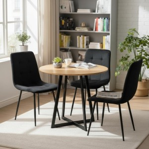Stół okrągły nowoczesny 80cm + 3 krzesła welurowe czarne Do Salonu Jadalni