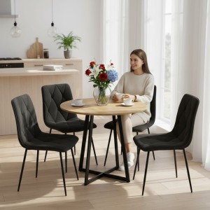 Stół Okrągły Jadalniany Kuchenny LOFT Do Salonu + 4 KRZESŁA Welurowe Czarne