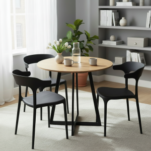 Zestaw Stół jadalniany kuchenny LOFT 80cm + 3 Krzesła Czarne Nowoczesne 