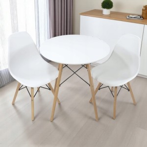 STÓŁ OKRĄGŁY BIAŁY 70CM + 2 KRZESŁA SKANDYNAWSKIE DO SALONU KUCHNI JADALNI
