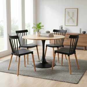 STÓŁ OKRĄGŁY LOFT 80cm + 4 KRZESŁA SKANDYNAWSKIE ZESTAW DO SALONU 