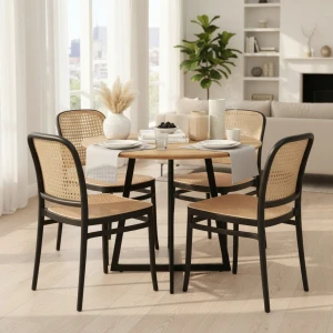 STÓŁ OKRĄGŁY LOFT PROWANSALSKI + 4 KRZESŁA CZARNE ZESTAW DO SALONU KUCHNI
