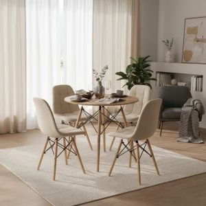 Stół Okrągły LOFT NOWOCZESNY 80cm +4 Krzesła Skandynawskie Beżowe Do Salonu