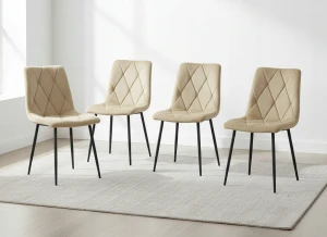 KRZESŁO TAPICEROWANE WELUROWE VELVET DO SALONU JADALNI KRZESŁA BEŻOWE x4