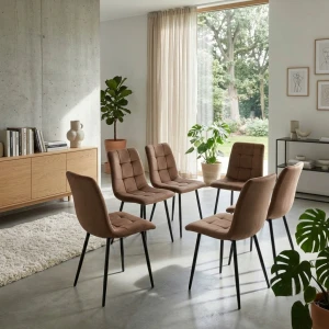 KRZESŁA TAPICEROWANE WELUROWE PIKOWANE BRĄZOWE VELVET DO JADALNI SALONU x6