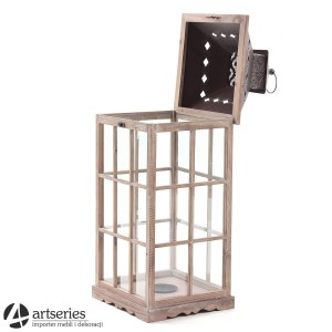 Brązowy stylowy lampion z otwieranym daszkiem 94481d