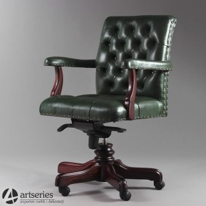 Prestiżowy fotel stylowy obrotowy Chesterfield z drewna, do gabinetu, pracowni, biura 163019