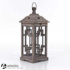 Lampa stylowa drewniana, lampion drewniany z przetarciami 94479s