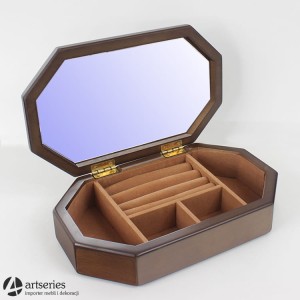 Elegancka drewniana szkatułka na biżuterię z lusterkiem 81137