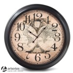 Zegar ścienny ze stylizowanym  antycznym cyferblatem z mapami | 93 cm |97151