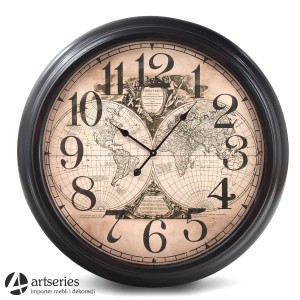 Zegar ścienny ze stylizowanym  antycznym cyferblatem z mapami | 93 cm |97151