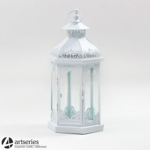 Metalowy stylowy lampion w kolorze białym 88835