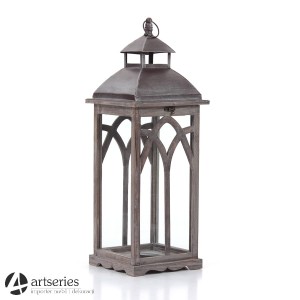Wiejski lampion stylowy drewniany 94480s - otwierane wieko, uchwyt do powieszenia